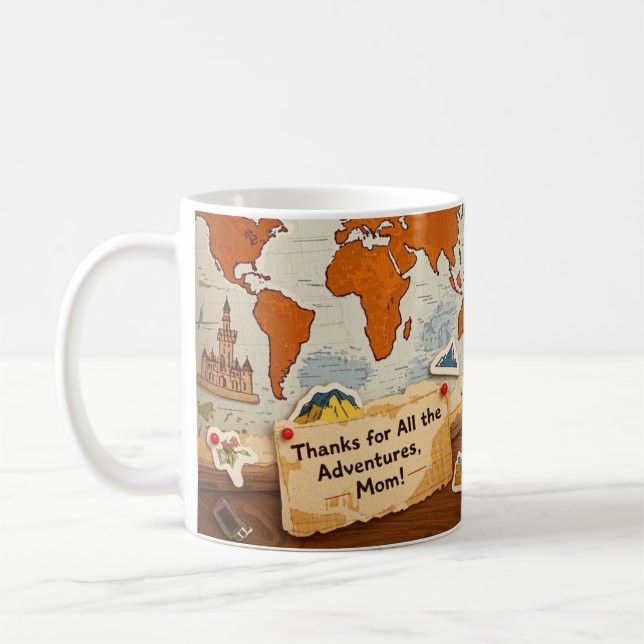 World map heart pins and landmarks coffee mug (Left)
