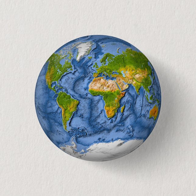 World map in a circle 3 cm round badge (Front)