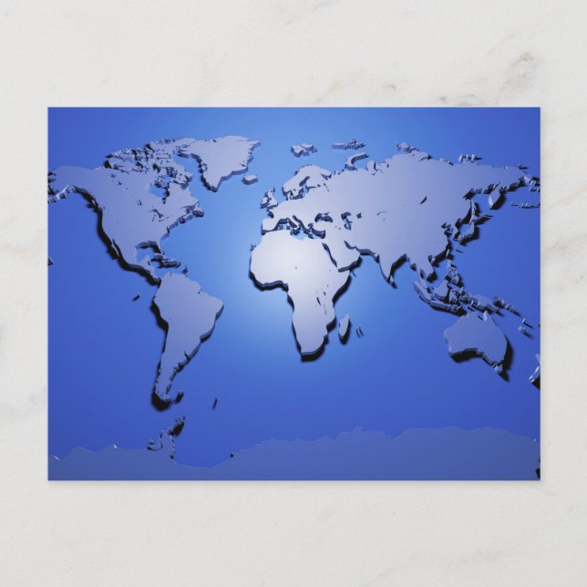 World Map in Blue Postcard (Front)