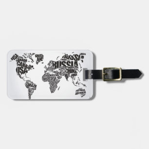 World Map in Typography Luggage Tag