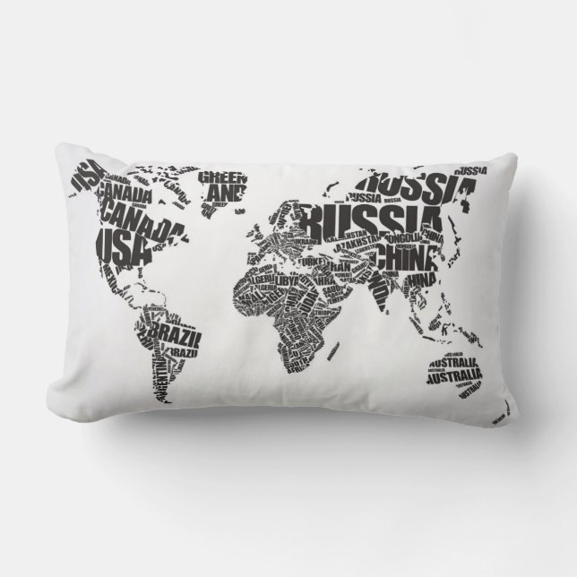 World Map in Typography Lumbar Cushion (Front)
