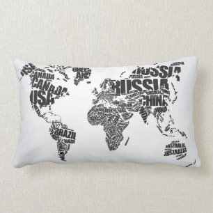 World Map in Typography Lumbar Cushion