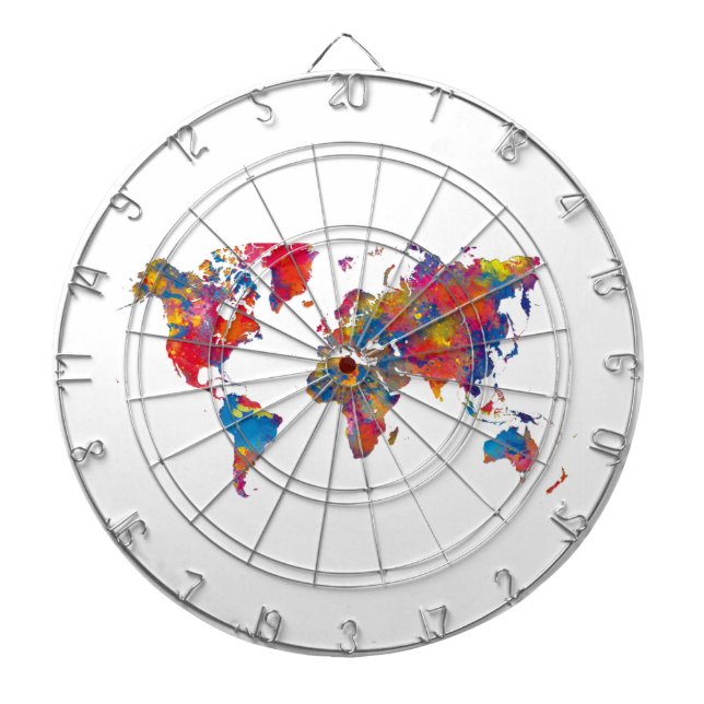 World map in watercolor dartboard (Front)