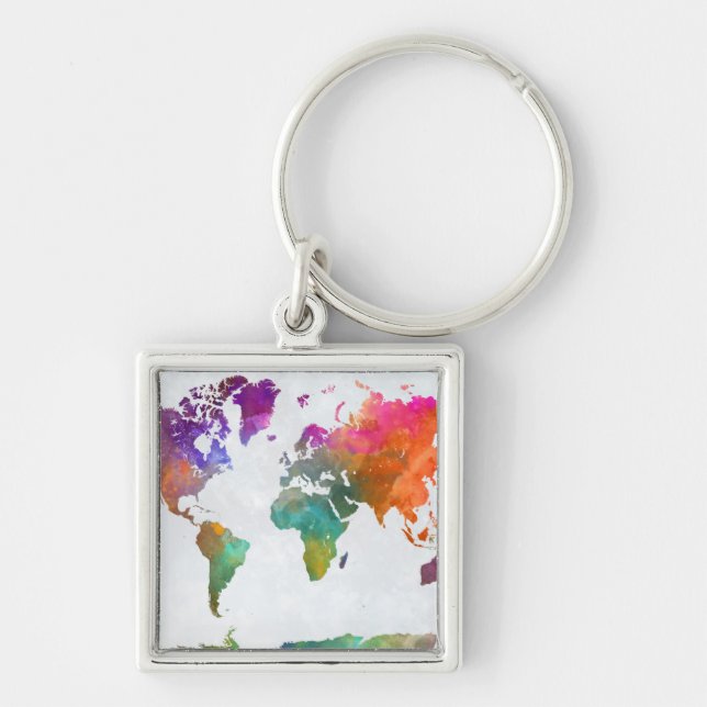 World Map In Watercolor Key Ring (Front)