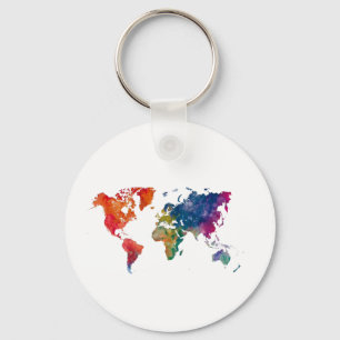 World map in watercolor key ring