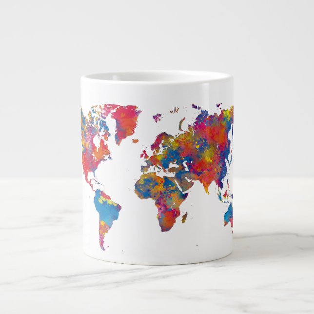 World map in watercolor large coffee mug (Front)
