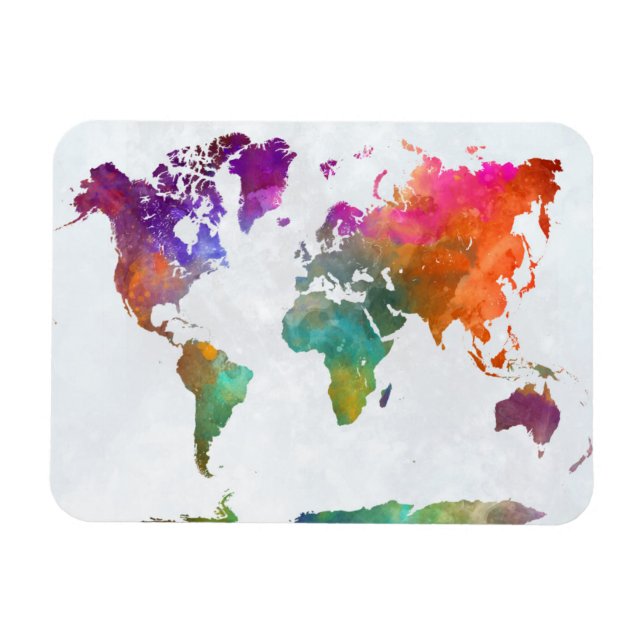 World Map In Watercolor Magnet (Horizontal)