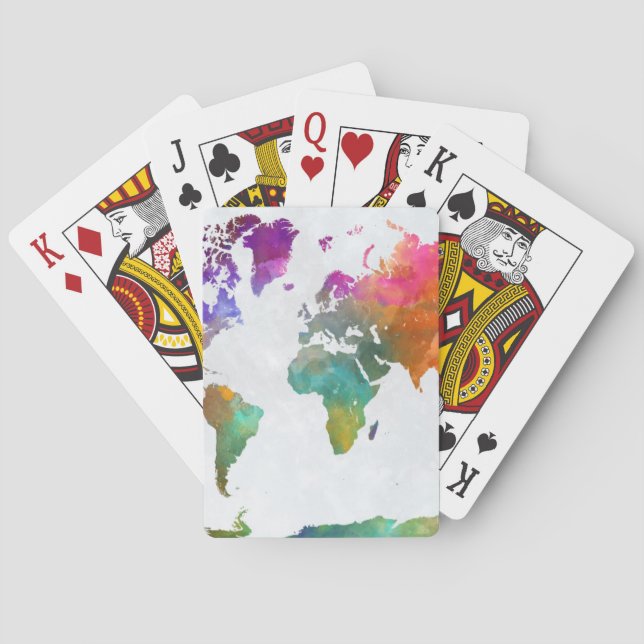 World Map In Watercolor Playing Cards (Back)