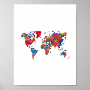 World map in watercolor poster