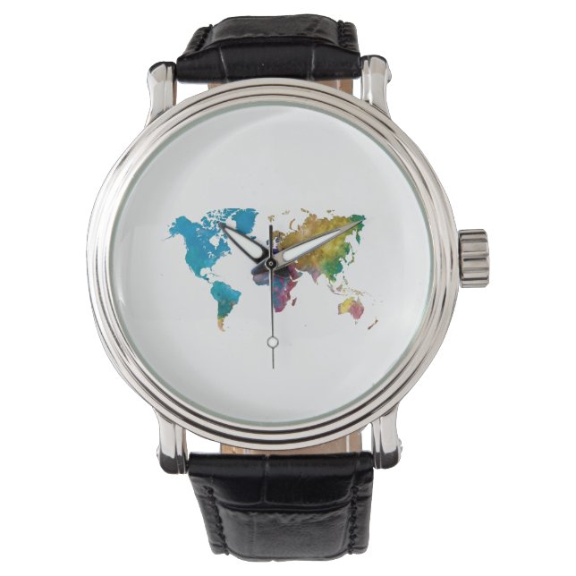 World map in watercolor watch (Front)