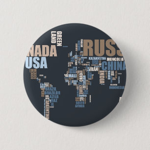 World Map in Words 6 Cm Round Badge