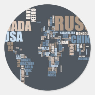 World Map in Words Classic Round Sticker