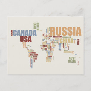 World map in words postcard