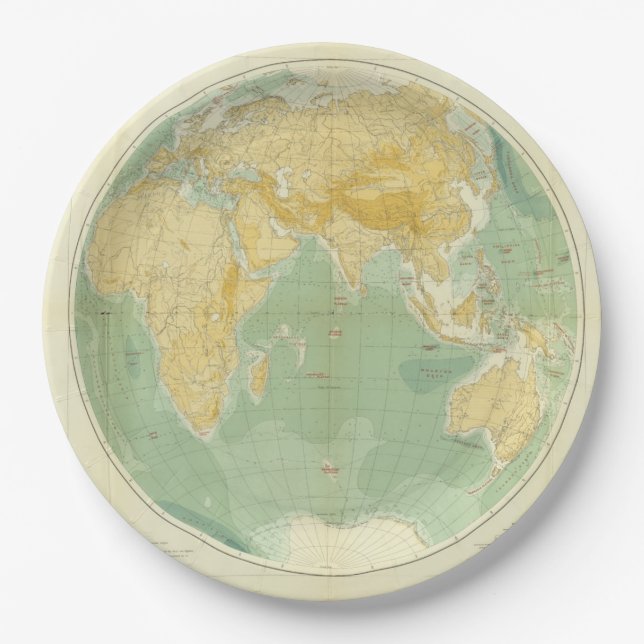 World Map Indian Ocean, Europe, Asia, Africa Paper Plate (Front)
