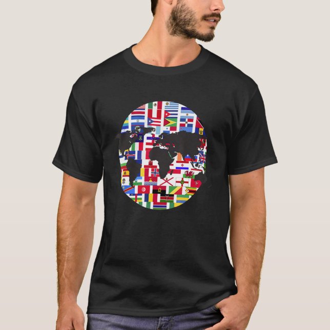 World Map International Country Flags Travelling W T-Shirt (Front)
