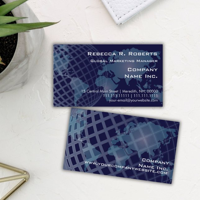 World Map International Telecommunications Blue Business Card (Creator Uploaded)