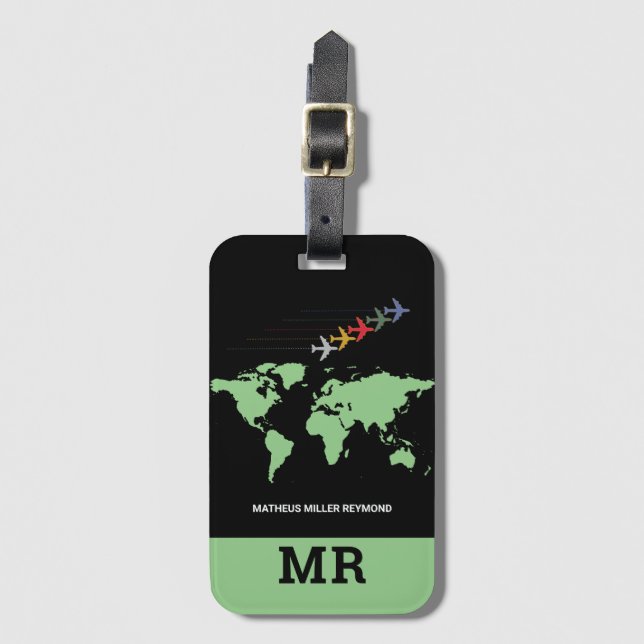  world map international travel identifier luggage tag (Front Vertical)