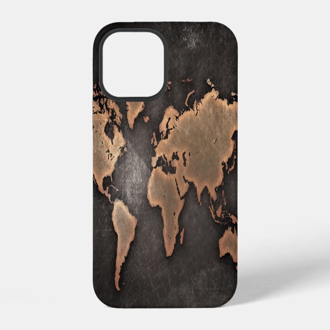 World map leather geographical brown iPhone case (Back)