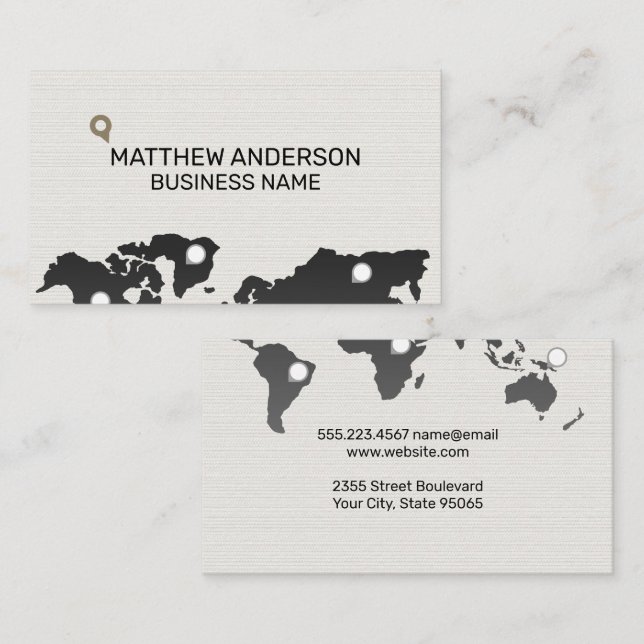 World Map | Location Markers Business Card (Front/Back)