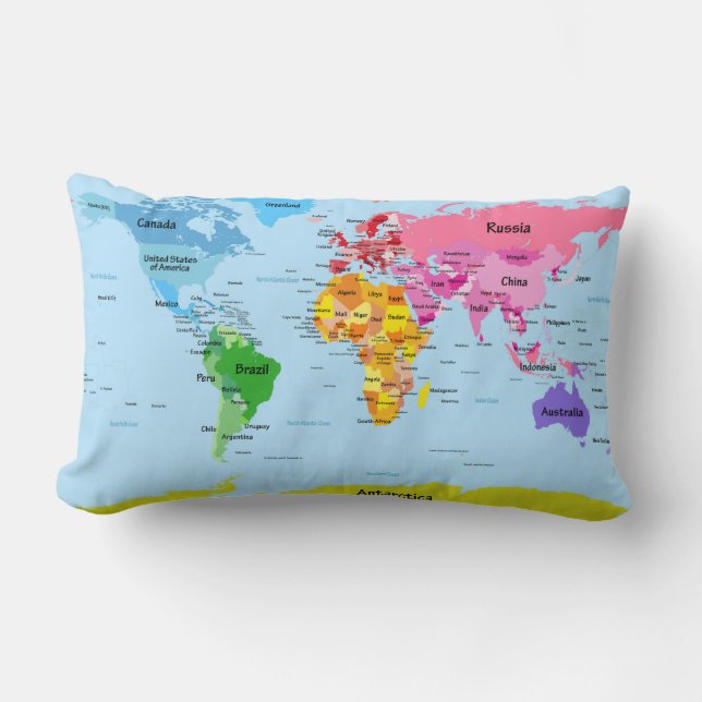 World Map Lumbar Cushion (Front)
