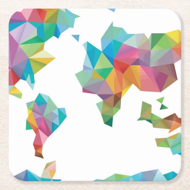 World Map Made of Geometric Shapes Square Paper Coaster (Front)