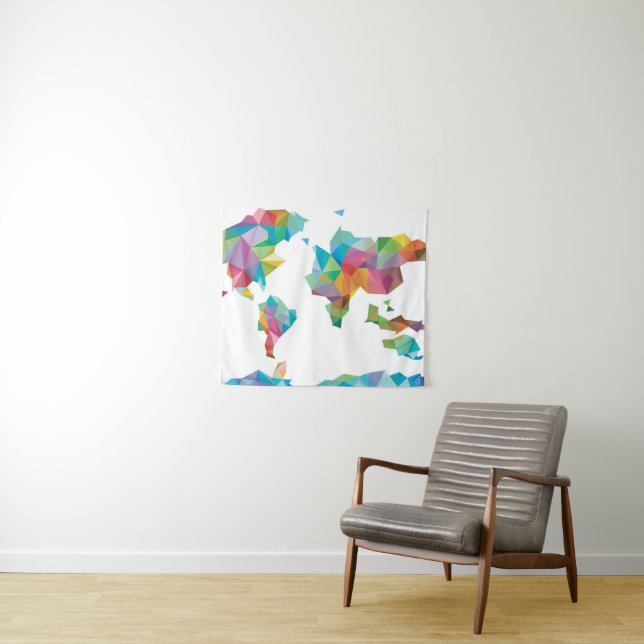 World Map Made of Geometric Shapes Tapestry (In Situ (Horizontal))