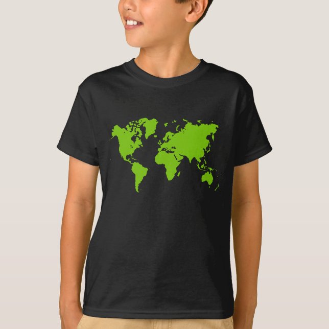 World Map - Martian Green T-Shirt (Front)