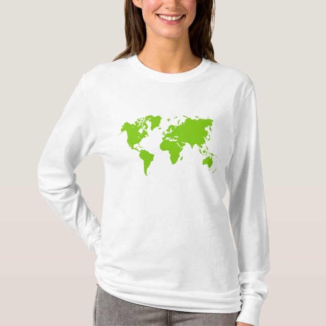 World Map - Martian Green T-Shirt (Front)