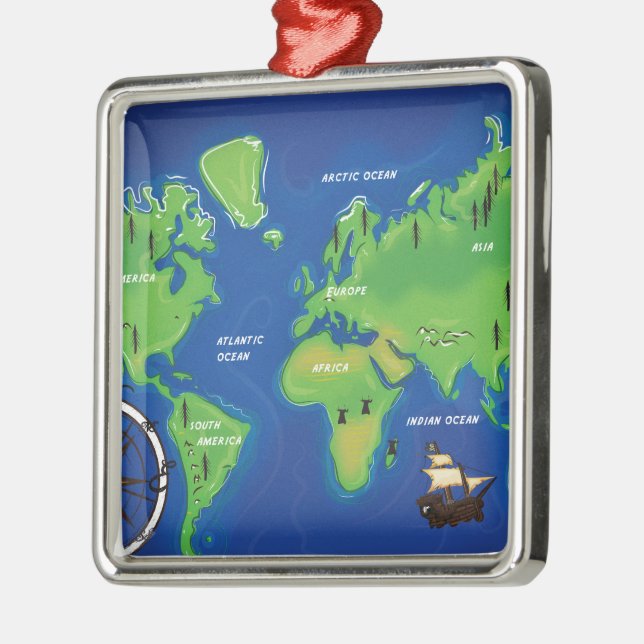 World Map Metal Tree Decoration (Left)