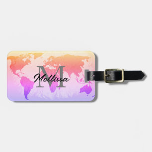 World Map Monograms Traveller Blush Pink Lavender Luggage Tag