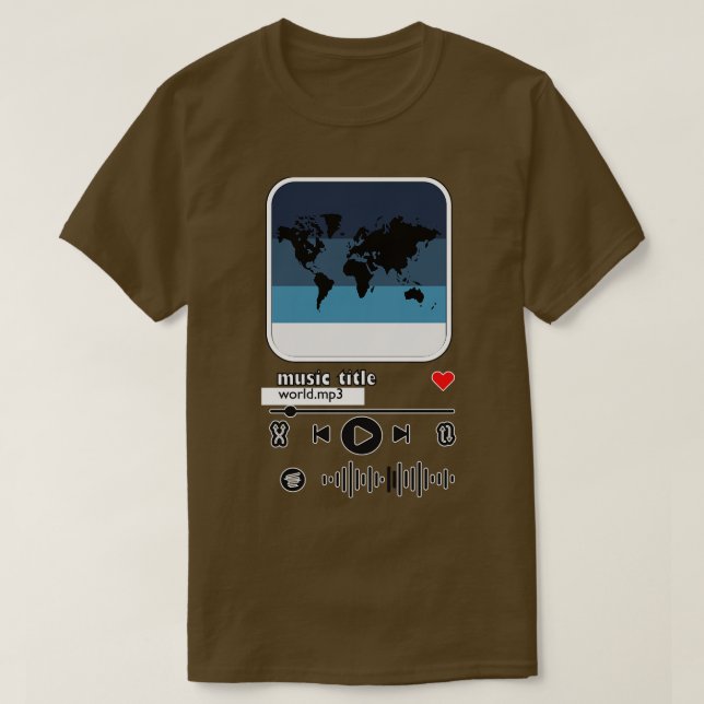 world map music in music player T-Shirt (Design Front)