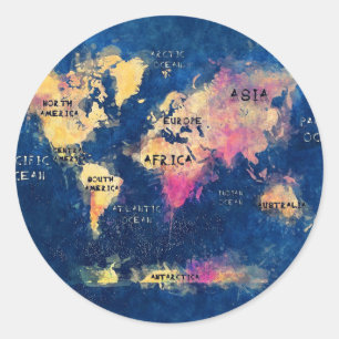 world map OCEANS and continents Classic Round Sticker