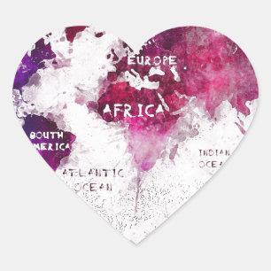 world map OCEANS and continents Heart Sticker