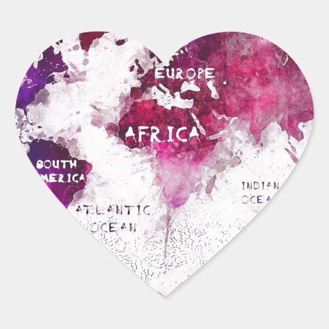 world map OCEANS and continents Heart Sticker (Front)