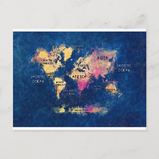 world map OCEANS and continents Postcard (Front)