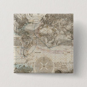 World map of Air Flow 15 Cm Square Badge