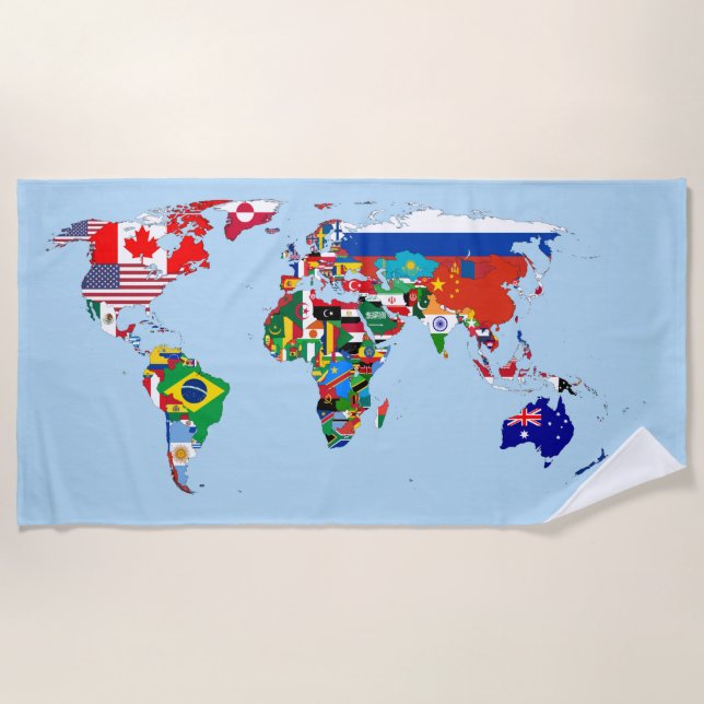 World Map of Flags Beach Towel (Front)
