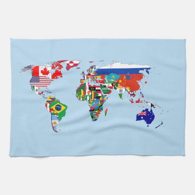 World Map of Flags Kitchen Towels (Horizontal)
