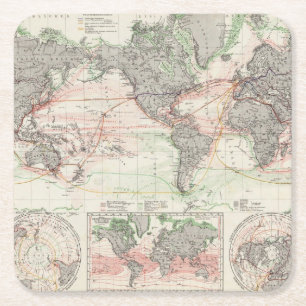 World Map of Ocean Currents Square Paper Coaster