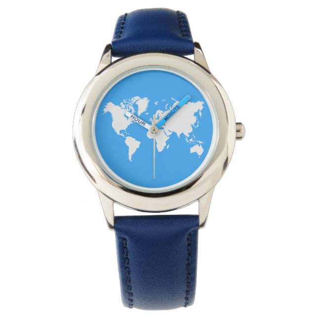 World map on a wristwatch (Front)
