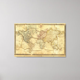 World map on Mercators Projection Canvas Print