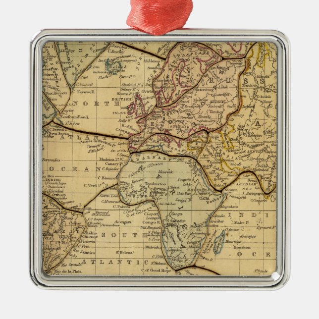 World map on Mercators Projection Metal Tree Decoration (Front)