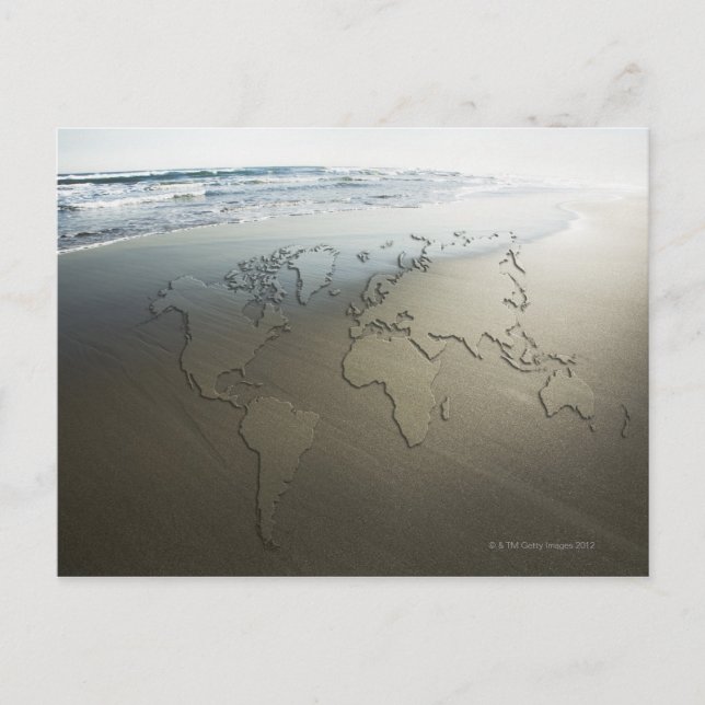 World map on sand postcard (Front)