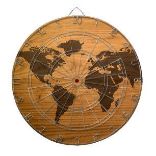 World Map on Wood Grain Dartboard