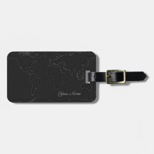 world map   outline to black luggage tag