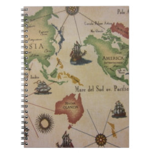 World Map Pacific Spiral Notebook