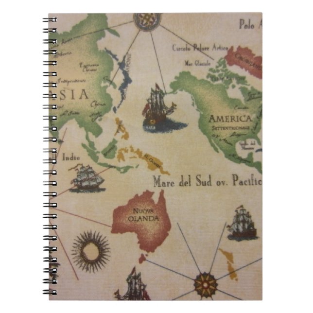 World Map Pacific Spiral Notebook (Front)
