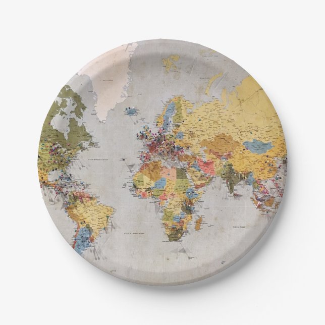 world map paper plate (Front)