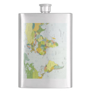World Map Political Atlas Poster: Modern Decor Hip Flask