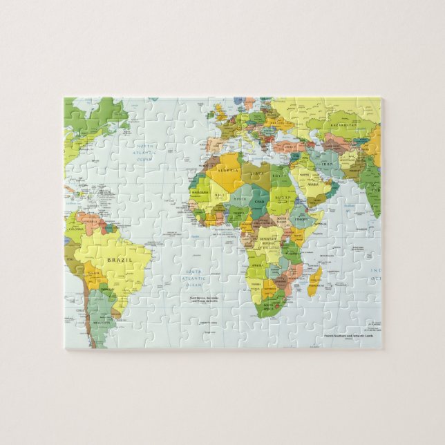 World Map Political Atlas Poster: Modern Decor Jigsaw Puzzle (Horizontal)